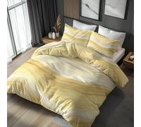 Emperor Duvet Cover Set Wood Grain Bedding - 3 Piece with 2 Pillowcases, Yellow Abstract Art Printed Design, for Bedroom Decor, Soft Brushed Microfiber, Zip Fastening - OC045