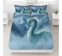 Emperor Fitted Sheets - Ultrasoft Blue Bed Sheets Breathable and Luxury Resistant Bedding Sets 3 Piece with Pillowcase with zipper closure30 CM Deep Hotel Eastern Style Animals Dragon.