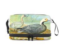 Emperor Gooses on Reed Land Double Layer Cosmetic Bag for Women and Girls, Travel Toiletry Bag Makeup Handy Pouch Organiser Bag with Brush Compartment