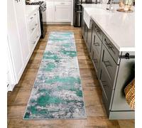 Emperor Metallic Abstract Modern Hallway Runner Rug, Aqua, 60x220cm
