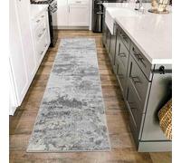Emperor Metallic Abstract Modern Hallway Runner Rug, Silver, 60x220cm