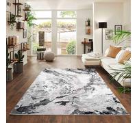 Emperor Metallic Abstract Modern Living Room Area Rug, Silver, 160x230cm