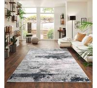 Emperor Metallic Abstract Modern Living Room Area Rug, Silver, 200x290cm