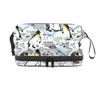 Emperor Penguin and Arctic Ice Double Layer Cosmetic Bag for Women and Girls, Travel Toiletry Bag Makeup Handy Pouch Organiser Bag with Brush Compartment