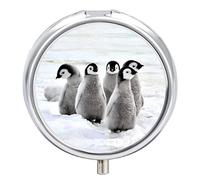 Emperor Penguin Chicks on The Snow in Antarctica Iron Pill Box Case Organizer with Internal Separate Plastic Dividers, Travel Small Medicine Bag Holder Carrier Round Container