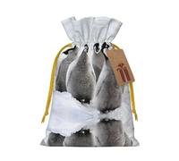 Emperor Penguin Christmas Drawstring Sack Gift Bag, Lightweight And Cute In Design