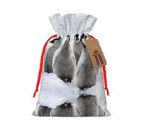 Emperor Penguin Christmas Drawstring Sack Gift Bag, Lightweight And Cute In Design