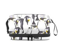 Emperor Penguin Family Double Layer Cosmetic Bag for Women and Girls, Travel Toiletry Bag Makeup Handy Pouch Organiser Bag with Brush Compartment