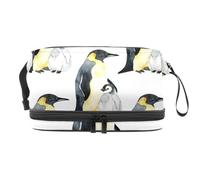 Emperor Penguin Mother and Little Baby Double Layer Cosmetic Bag for Women and Girls, Travel Toiletry Bag Makeup Handy Pouch Organiser Bag with Brush Compartment