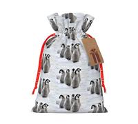Emperor Penguin Printing Fashion Drawstring Bag With Kraft Tag For Christmas Halloween Party Gift Packaging