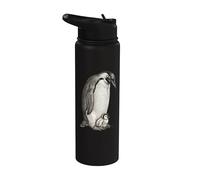 Emperor Penguins and Chick Vintage Art Stainless Steel Insulated Water Bottle