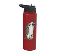 Emperor Penguins and Chick Vintage Art Stainless Steel Insulated Water Bottle