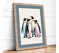 Emperor Penguins Together Coastal Framed Wall Art Print A1 (84.1×59.4cm) Oak, Wall Decor for Living Room, Bedroom, Office & Home, Ready to Hang, Art Gift