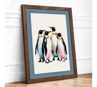 Emperor Penguins Together Coastal Framed Wall Art Print A2 (59.4×42cm) Walnut, Wall Decor for Living Room, Bedroom, Office & Home, Ready to Hang, Art Gift