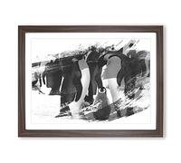 Emperor Penguins V1 Modern Framed Wall Art Print, Ready to Hang Picture for Living Room Bedroom Home Office Décor, Walnut A4 (34 x 25 cm)
