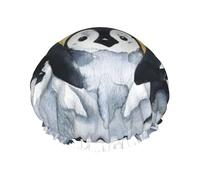 Emperor Penguins With Children In Snow Double Layer Elastic Waterproof Shower Cap Reusable Bath Cap