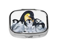 Emperor Penguins with Children in Snow,Meta Pill Box 2 Compartment Medicine Case,Portable Organizer,Rectangle Meta Portable Organizer Pill Box 1308 Compartment Medicine Case