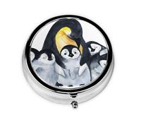 Emperor Penguins with Children in SnowMeta Pill Box 3 Compartment Medicine Case,Portable Organizer