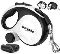 Emperor Pets 26 ft Retractable Dog Leash White - Heavy Duty Retractable Pet Leash with Anti-Slip Grip - Reflective Dog Leash Tape for Medium to Large Dogs up to 110 lbs -Aura BW26