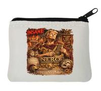 Emperor Playing Lyre Amidst Fire Neoprene Coin Purse Pouch 10x11cm White