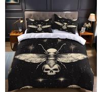 Emperor Size Microfibre Bedding Set 290 x 235 cm black Duvet Cover with Moth and the Moon, Zipper Closure and Pillowcases
