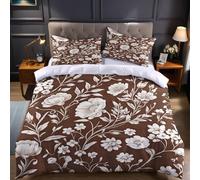 Emperor Size Microfibre Bedding Set 290 x 235 cm White Duvet Cover with Floral pattern, Zipper Closure and Pillowcases