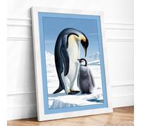 Emperor With Chick Coastal Framed Wall Art Print A1 (84.1×59.4cm) White, Wall Decor for Living Room, Bedroom, Office & Home, Ready to Hang, Art Gift
