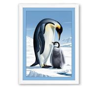 Emperor With Chick Coastal Framed Wall Art Print A4 (29.7×21cm) White, Wall Decor for Living Room, Bedroom, Office & Home, Ready to Hang, Art Gift