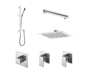 Empire 2 Outlet Concealed Valves Shower Bundle With Slide Rail Kit, Wall Mount Arm & Head - Chrome - Balterley