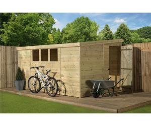 Empire 3000 Pent Garden Shed 10X7 PRESSURE TREATED T&G 3 LOW WINDOWS DOOR RIGHT