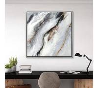 Empire Art Direct Flood Textured Metallic Hand Painted Wall Art by Martin Edwards, Champagne Frame, Ready to Hang, Living Room, Bedroom & Office, 36" x 36", White, Black, Gold, Multi-Color
