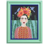 Empire Art Direct "Frida Headdress Chromatic Hand Painted Embellished Giclee Portrait Canvas Wall Art with Baroque Two-Tone Frame, Ready to Hang, Living Room, Bedroom & Office, 20"x24"x1.4"