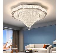 Empire Chandelier 32inches Chrome Crystal Raindrop Ceiling Light for Living Room Bedroom LED Infinity Dimmable 3000-6000K