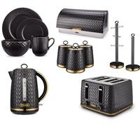 Empire Kettle Toaster Canisters Bread Bin Mug Tree Towel Pole 16 Pce Dinner Set [EEK: Compliant]