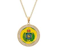 Empire of Brazil Flag Funny Necklace With Printed Pendant Novelty Diamond Jewelry for Women Men Silver/Gold