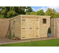 Empire Sheds 4000 10 x 5ft Double Door Tongue and Groove Wooden Pent Garden Shed - Size: 5 x 10ft - Green - Wilko
