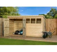 Empire Sheds Empire 4000 Pent 12x3ft Wooden Garden Shed Double Door Le Windows, Green