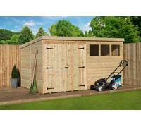 Empire Sheds Empire 4000 Pent 12x7ft Wooden Garden Shed Double Door Le Windows, Green