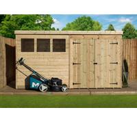 Empire Sheds 4000 12 x 7ft Double Door Tongue and Groove Wooden Pent Garden Shed - Size: 7 x 12ft - Green - Wilko