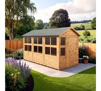Empire Sheds Empire Apex Potting Shed 6x12ft Single Door Wooden Garden Shed Double Door Windows, Brown