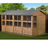 Empire Sheds Empire Apex Potting Shed 6x14ft Double Door Wooden Garden Shed Double Door Windows, Brown