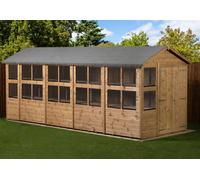 Empire Sheds Empire Apex Potting Shed 6x18ft Double Door Wooden Garden Shed Double Door Windows, Brown