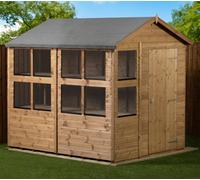 Empire Sheds Empire Apex Potting Shed 6x8ft Single Door Wooden Garden Shed Double Door Windows, Brown
