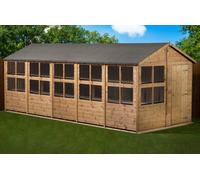 Empire Sheds Empire Apex Potting Shed 8x20ft Single Door Wooden Garden Shed Double Door Windows, Brown