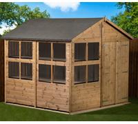 Empire Sheds Empire Apex Potting Shed 8x8ft Double Door Wooden Garden Shed Double Door Windows, Brown