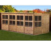 Empire Sheds Empire Pent Potting Shed 16x8ft Single Door Wooden Garden Shed Double Door Windows, Brown