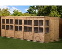 Empire Sheds Empire Pent Potting Shed 18x6ft Double Door Wooden Garden Shed Double Door Windows, Brown