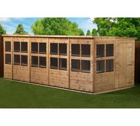 Empire Sheds Empire Pent Potting Shed 18x8ft Single Door Wooden Garden Shed Double Door Windows, Brown