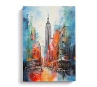 Empire State Building Action Painting Canvas Print | Gallery Wrapped 30mm Frame Wall Art | 30x20 inches | Ready to Hang | Modern Cityscape Picture | Living Room Bedroom Lounge Office
