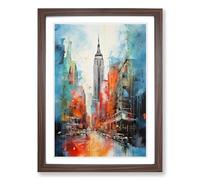 Empire State Building Action Painting Framed Print | A2 Walnut Framed Wall Art | Ready to Hang | Modern Cityscape Picture | Living Room Bedroom Lounge Office